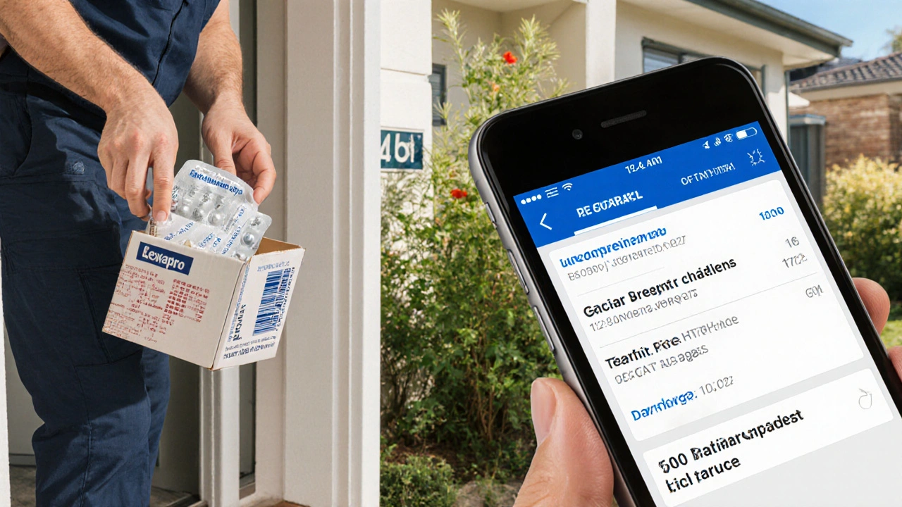 Delivery, opening, and checking Lexapro package on an Australian doorstep.