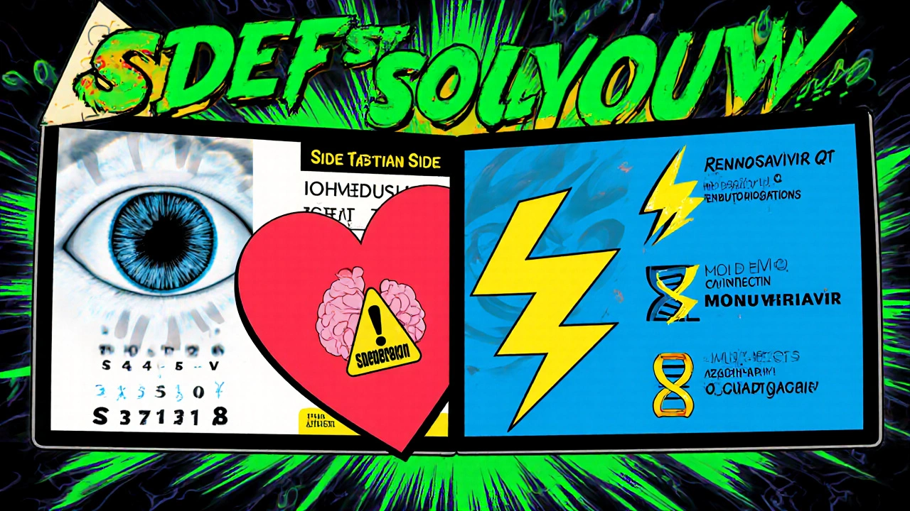 Poster comparing Hsquin eye and heart risks to side effects of other meds.