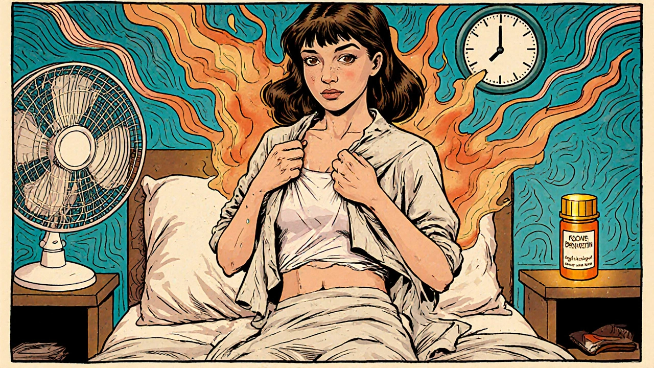 A woman removing a soaked undershirt as heat waves and cooling tools surround her in vibrant comic style.