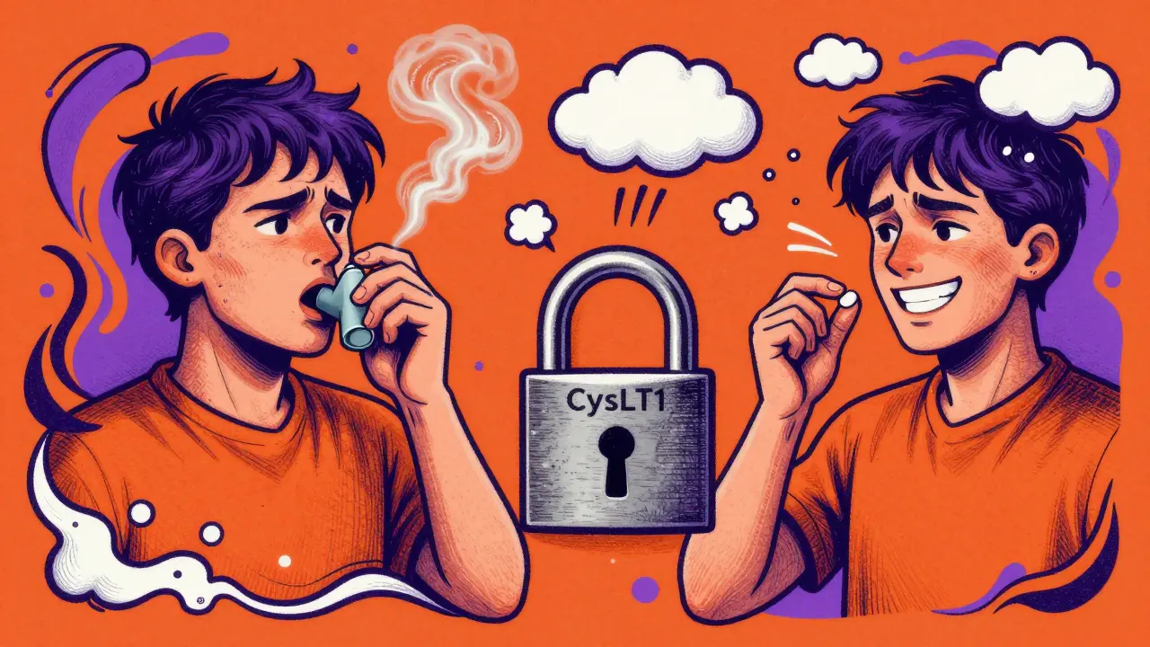 A person compares inhaler struggle with simple pill use, as allergy symptoms are locked away by a single key.