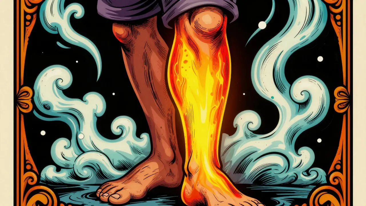 Stylized illustration of a swollen, red leg indicating a blood clot